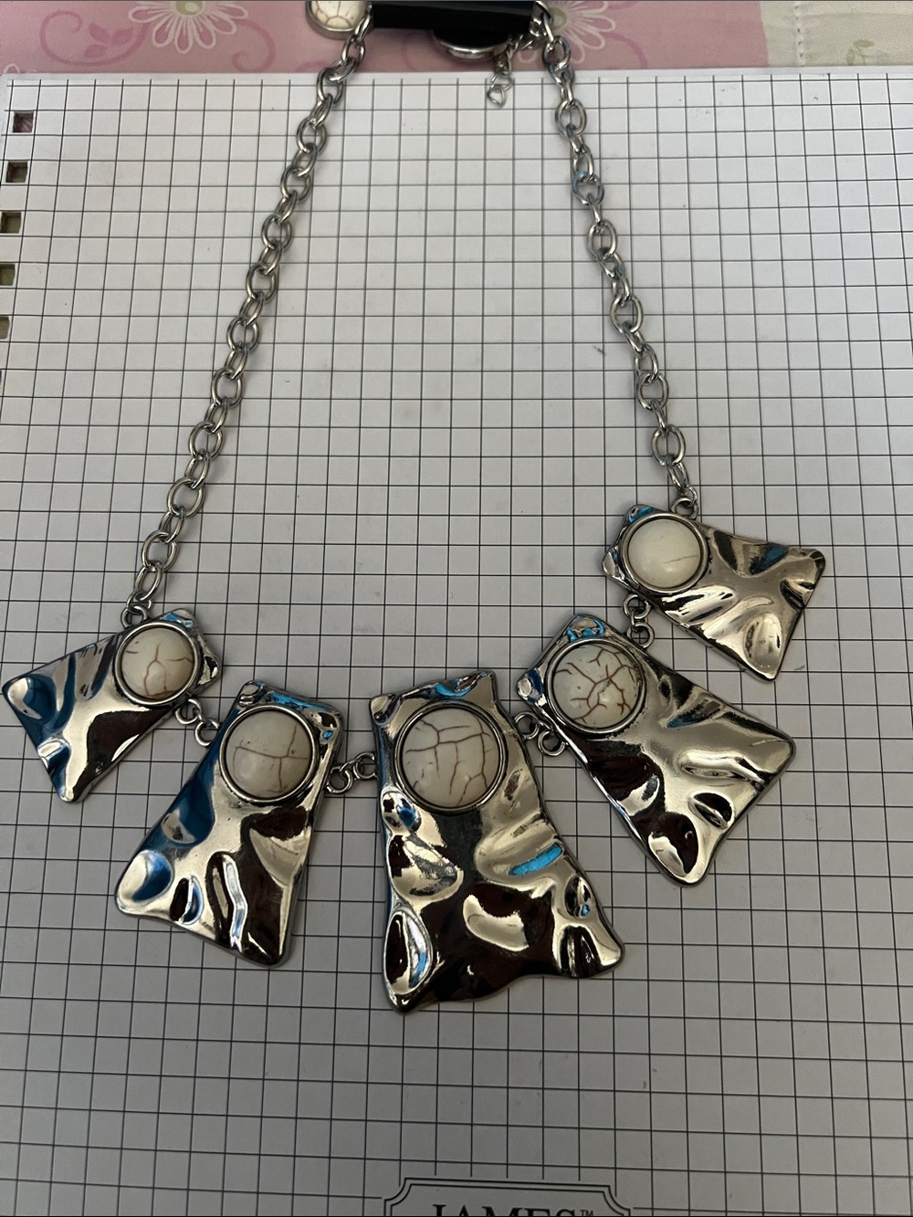 paparazzi Silver-Tone Statement Necklace with White Crackle Stones